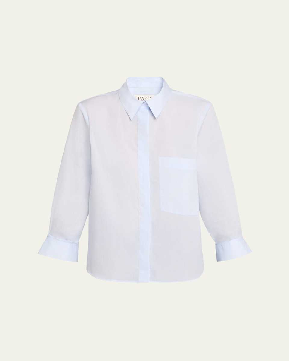 Cotton Button-Front Boyfriend Shirt